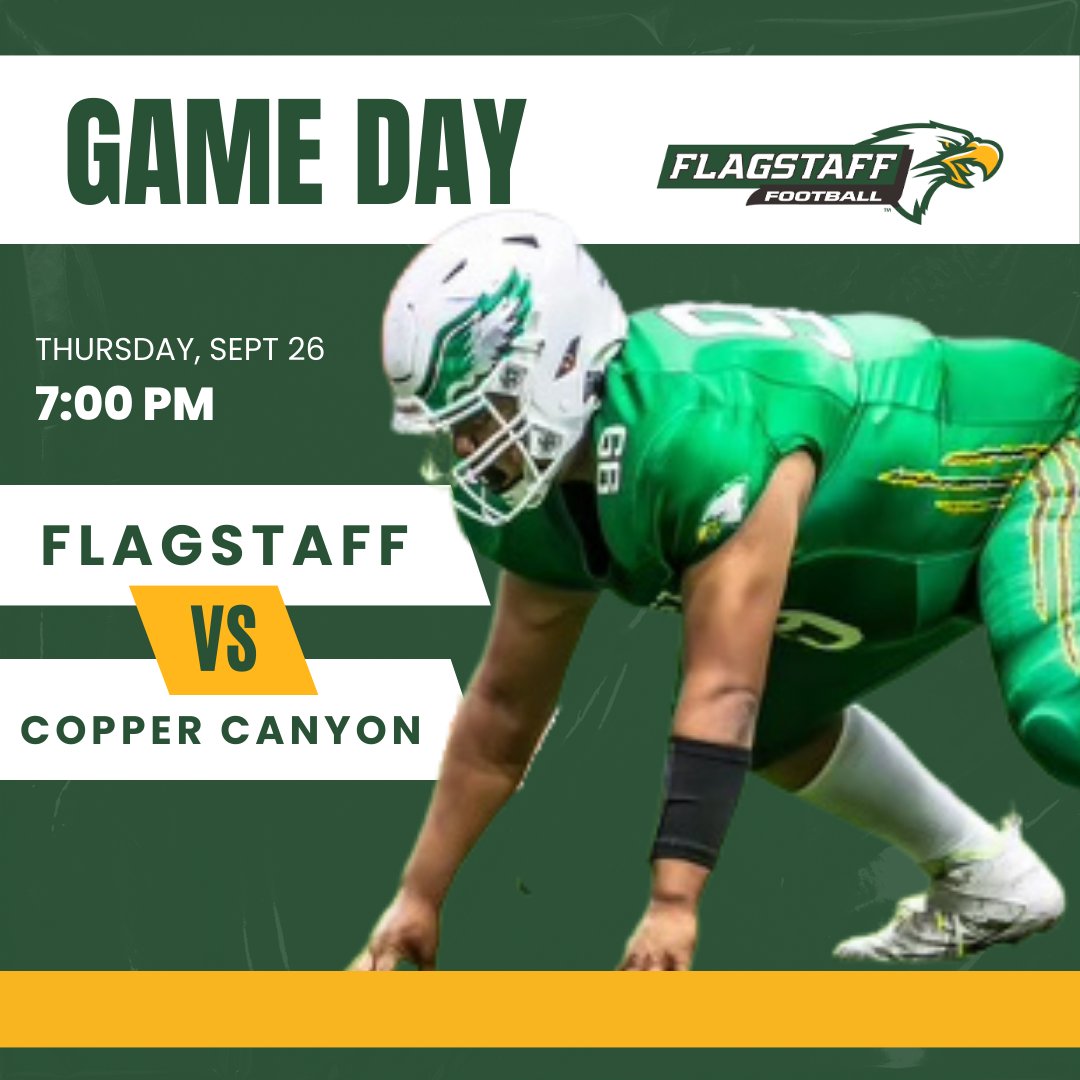 FlagstaffEagles's tweet photo. ๐ Game Day Alert! ๐
Kickoff is at 7 PM, and we need all our fans there to bring the noise and support our team! ๐๐ฆ
๐๏ธ Get your tickets here: https://t.co/oAd4RarZZK
#FHSFootball #GoEagles #FridayNightLights #GetYourTickets https://t.co/68PYmFHroF