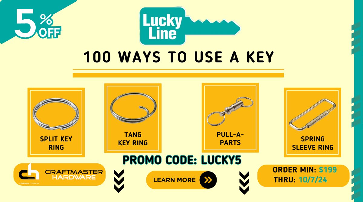 CraftmasterHard's tweet photo. 🔑 Keep Your Keys Organized with Lucky Line!✨ Shop now and use code LUCKY5 for 5% OFF on purchases over $199 until 10/07/2024!🔗 #Buy Now https://t.co/Uv1RTQhTmY
#KeyAccessories #LuckyLineProducts #SecuritySolutions #OrganizationMadeEasy #KeyManagement #CraftmasterHardware https://t.co/l9AjI2DdHV