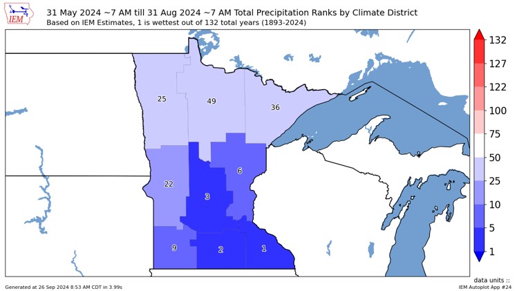 jstorlien's tweet photo. Moisture whiplash after having top 3 record wet summer (Jun - Aug) across central MN, we have now experienced the driest September on record. About 0.75" here at the Collegeville station which is apparently second to 0" in 1893 (accuracy of that old number?) #mnwx https://t.co/dU3QcKVUOX