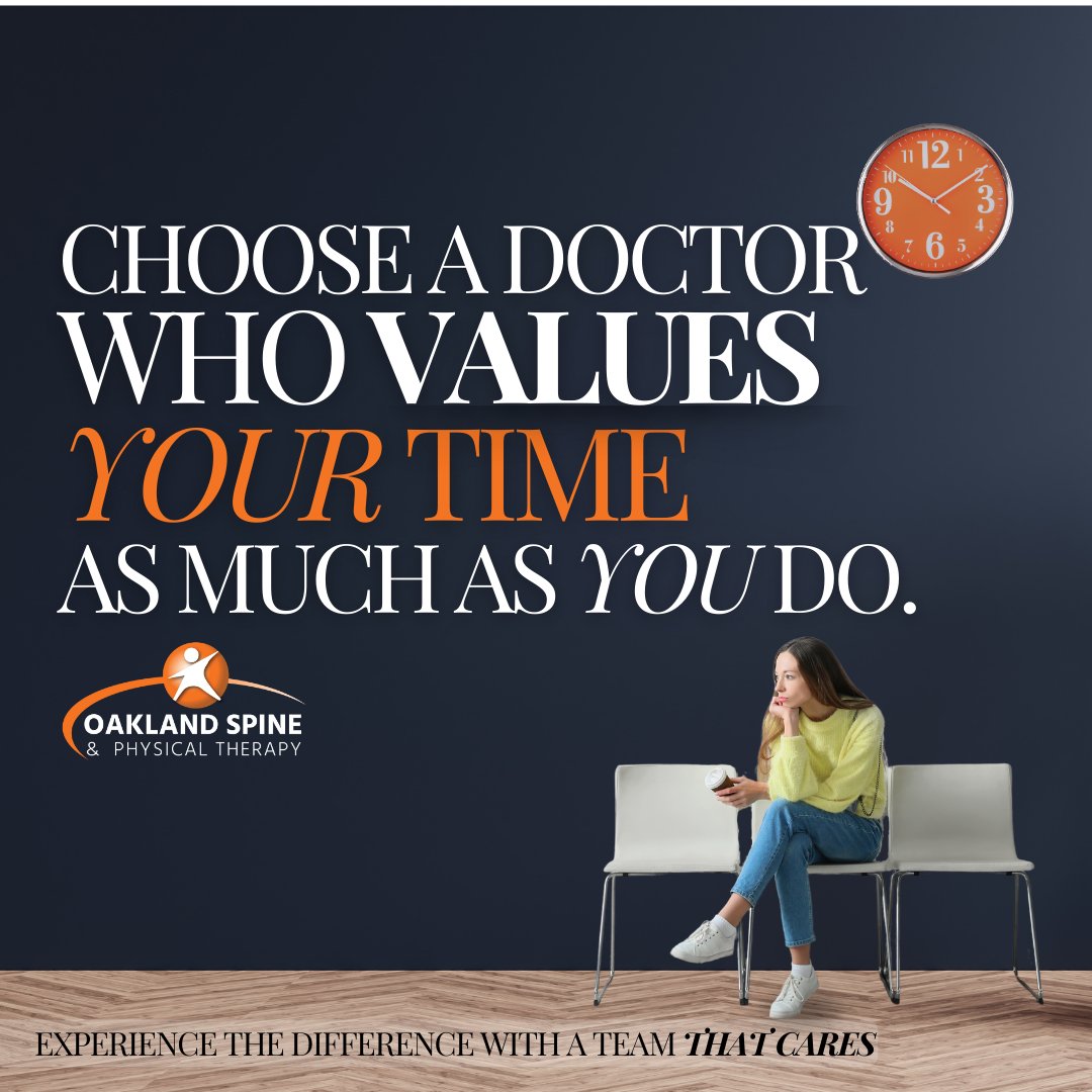 OaklandSpine's tweet photo. Here at Oakland Spine we VALUE your time with a NO WAIT policy! If you want to be seen right away, don't hesitate and call 201-651-9100 to book your appointment today! https://t.co/AoHSVqsZZ0