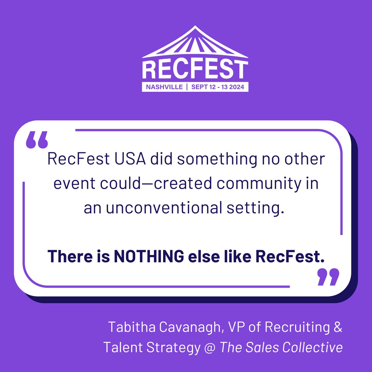 Testimonials like this make us proud! 🌟

Hearing about the positive experiences from attendees and speakers like <a href="/tabtherecruiter/">Tabitha Cavanagh #TabTheRecruiter</a> reminds us why we do what we do! 

Ready to be part of the action? Join us next year and see what everyone’s talking about: recfest.com/usa/?utm_sourc…