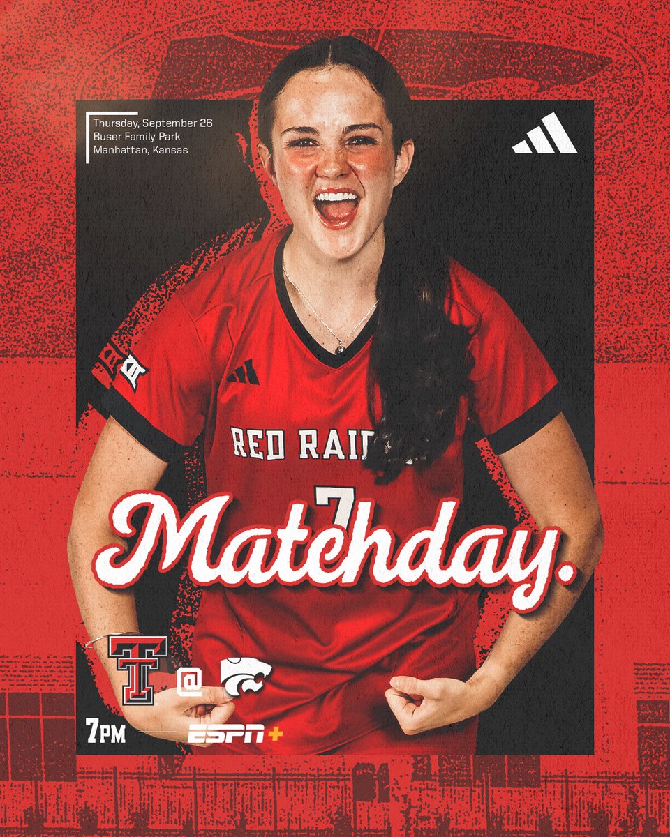 TexasTechSoccer's tweet photo. Another road test awaits. 

🆚 - Kansas State
📍 - Manhattan, Kan. 
⏰ - 7 p.m. 
📺 - https://t.co/dCEusJiYCY
📊 - https://t.co/g3Q57refwO

#WrecEm | @TechAthletics https://t.co/fkY6usWtEB