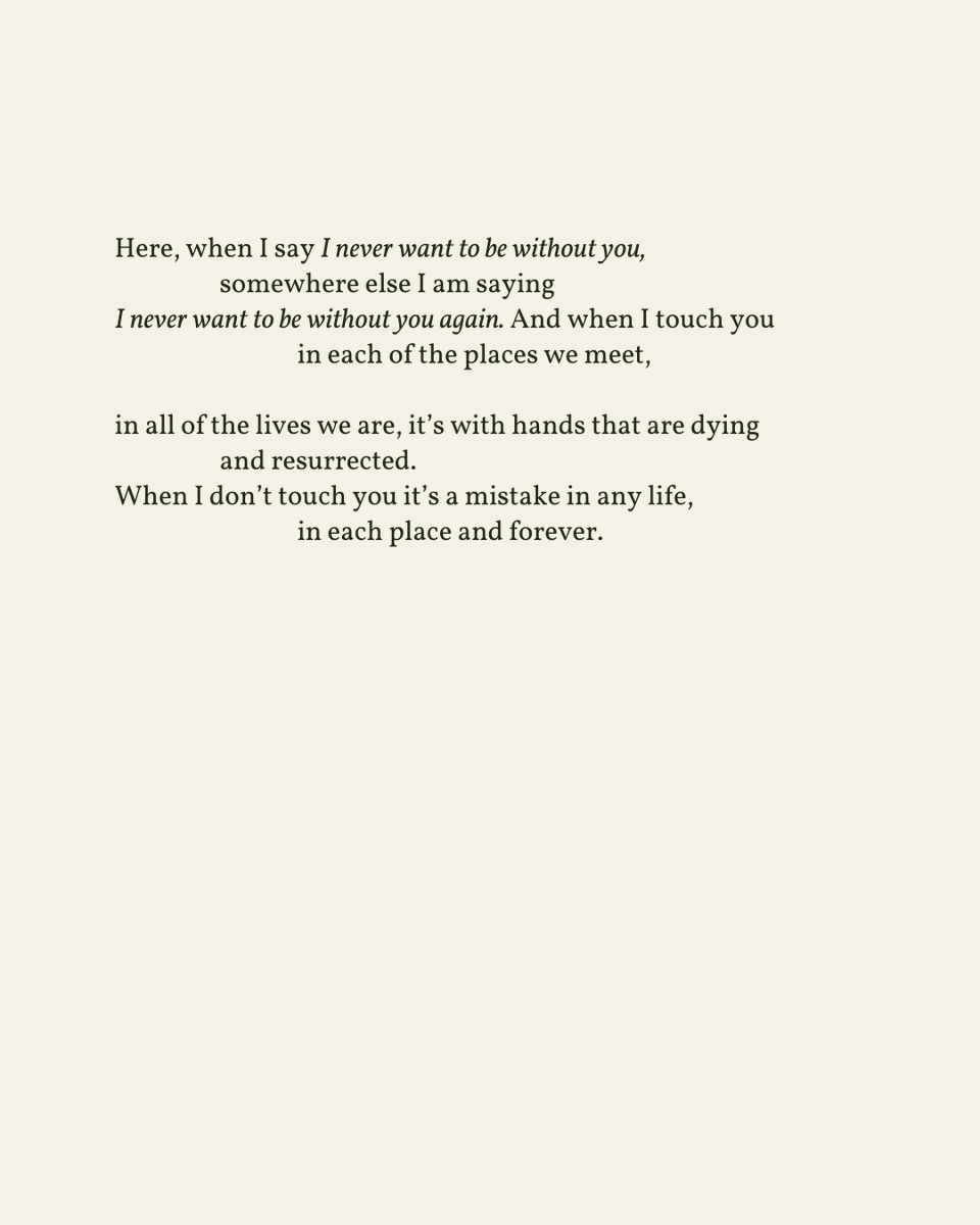 readalittlepoem's tweet image. “Here, when I say I never want to be without you, / somewhere else I am saying / I never want to be without you again.”

— Bob Hicok
.
.
.

This poem appeared in Plus Shipping by Bob Hicok, published by BOA Editions, Ltd., 1998. Shared here with deep gratitude.