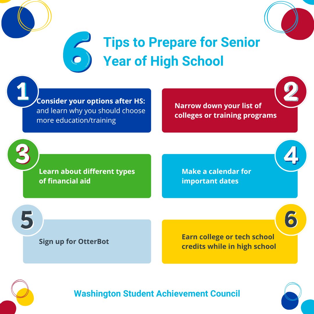 Is your student a rising senior? If so, <a href="/WSACouncil/">Washington Student Achievement Council</a>
 has some tips to prepare you for your senior year!

Check it out at wsac.wa.gov/senior-year #planyourpathwa #waedu