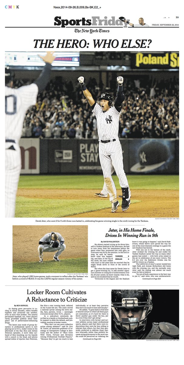 waynekamidoi's tweet photo. @derekjeter Sports front page in the @nytimes https://t.co/bEBbTDAMS7