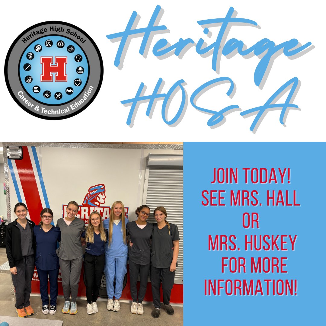 HHSMountaineers's tweet photo. Heritage HOSA is accepting new members! If you are interested, please see Mrs. Hall or Mrs. Huskey for more information! #TNCTE #HHSCTE #HOSA #HHS #HHSMountaineers #BlountCountyStrong #CLIMB https://t.co/7LAKDDPA9v