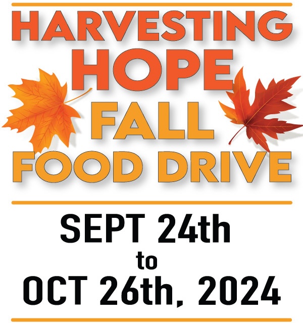 Please join us as we attempt to secure enough food this autumn!

Needed Items:
- Canned vegetables and fruits
- Canned proteins (e.g., tuna)
- Pasta, rice, and grains
- Pasta sauce, canned tomatoes
- Cereal
- Peanut butter
- Soups and stews
- Baby food, diapers (size 3 and up)