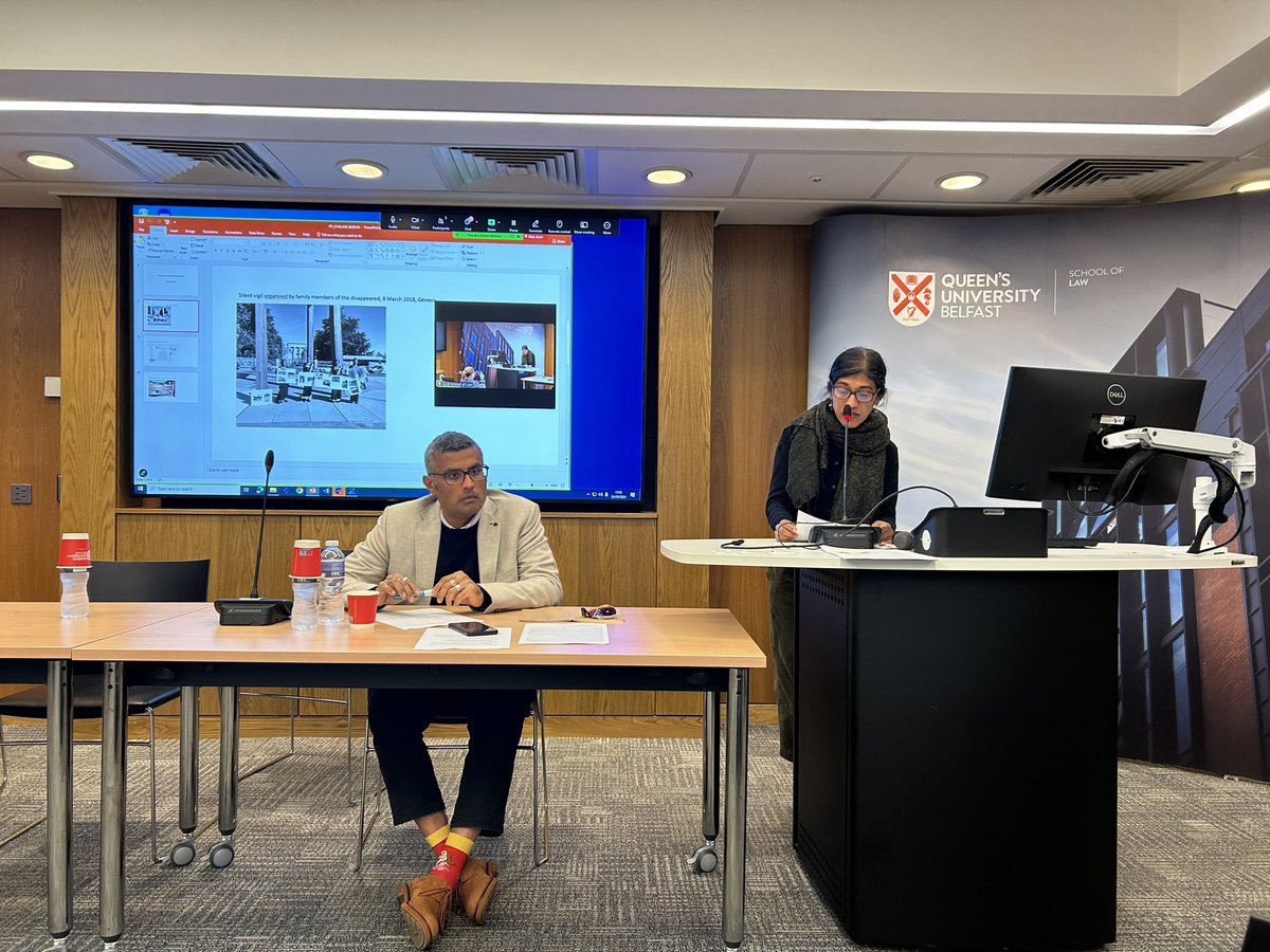 A fascinating afternoon <a href="/qubschooloflaw/">QUB School of Law</a> with <a href="/ChulaniKodikara/">Chulani Kodikara</a> and <a href="/nnarayan75/">Nikhil Narayan</a> presenting on their work on TJ and enforced disappearances in Sri Lanka