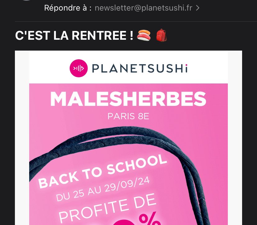 Avaiane's tweet photo. Coucou @PlanetSushi 
Jamais mis les pieds là… si vous cherchez un responsable CRM, je suis corruptible à grand coup de California maki 

Puis la rentrée c’était y’a 3 semaines hein https://t.co/gIQcrg6kgt