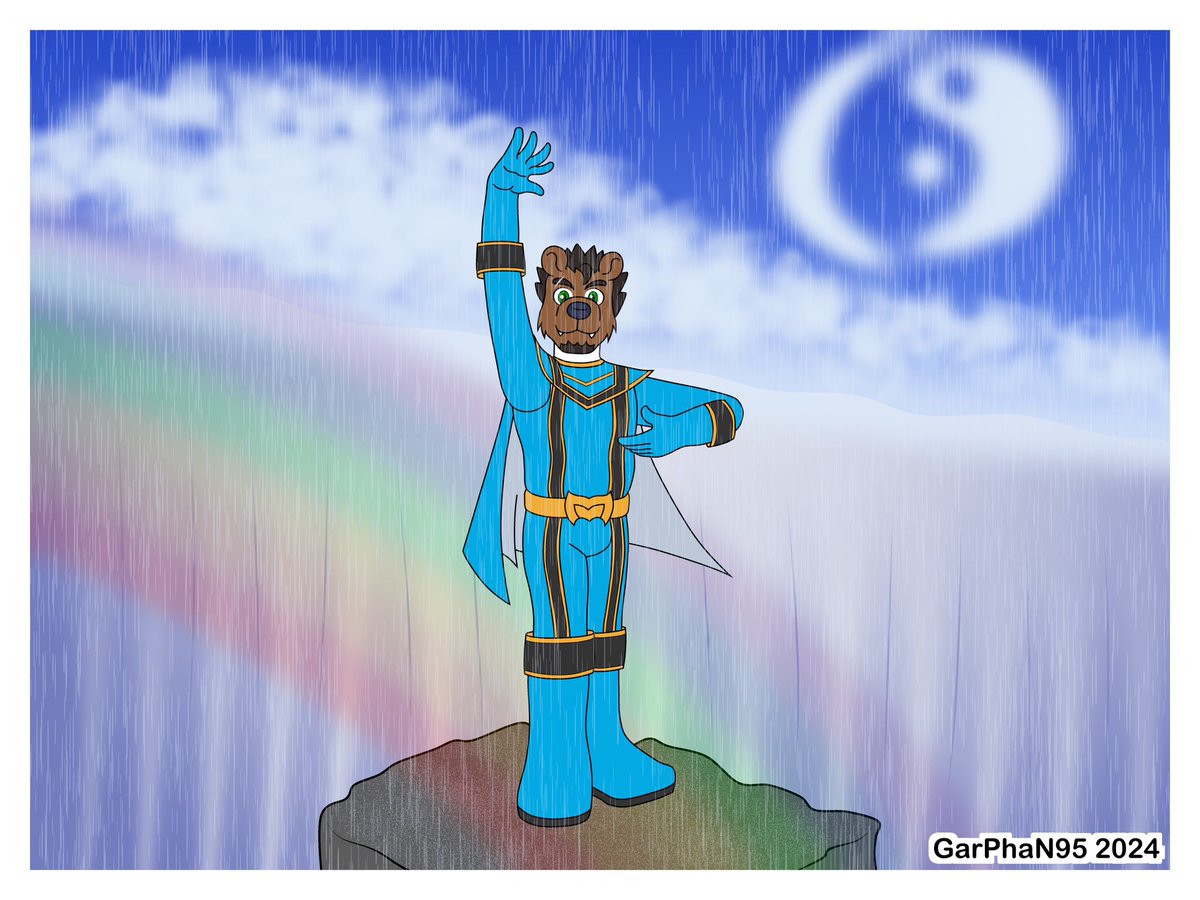 garphan95's tweet photo. @Shrama136 is his favourite power ranger suit 

I’m curious to see how he looked in legend warrior mode 

#PowerRangers #bear #cape #rainbow #cloud #waterfall #kuma #mysticforce #art #commission #chubby #superhero #Sonic1603 #GarPhaN95 #2024 https://t.co/aVaPFwtCFY