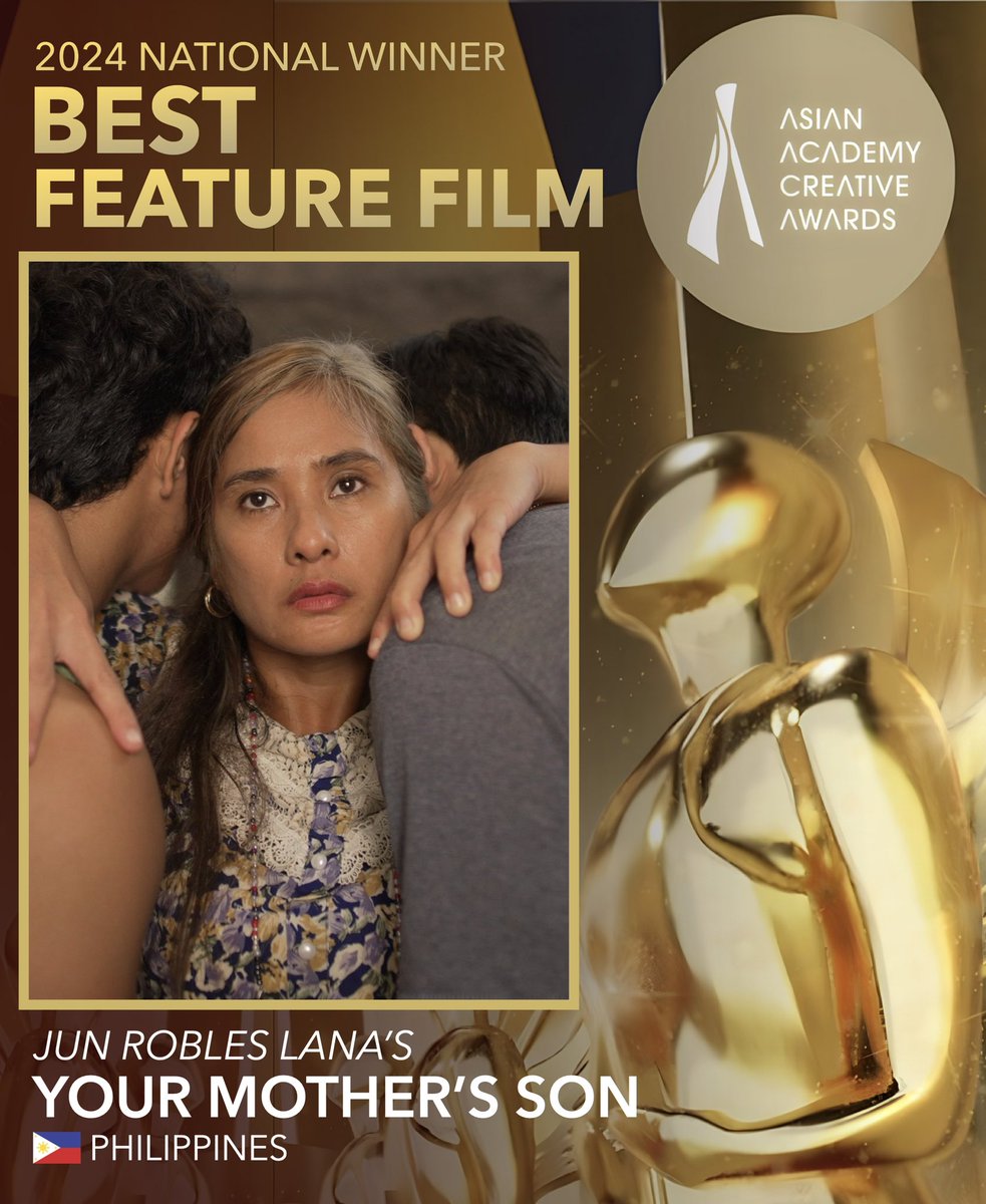 theideafirst_co's tweet photo. Jun Robles Lana’s Your Mother’s Son is the National Winner for Best Feature Film and Kokoy De Santos is the National Winner for Best Actor in a Leading Role in the Asian Academy Creative Awards 2024! Congratulations! #KokoyDeSantos #YourMothersSon #AsianAcademyCreativeAwards2024 https://t.co/6OQTgJGiOo