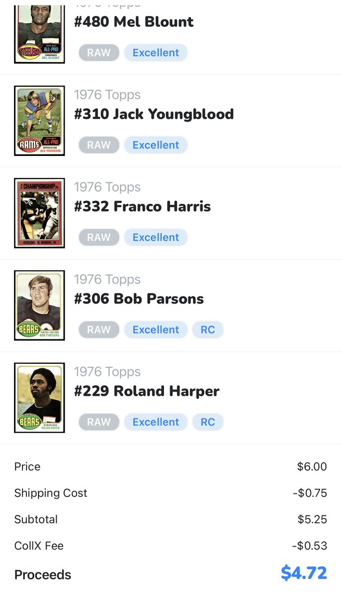 onemillioncubs's tweet image. I’ve been selling on @CollX_App for 4 days now and sold 63 cards. 

Here’s a fee breakdown on a recent order.