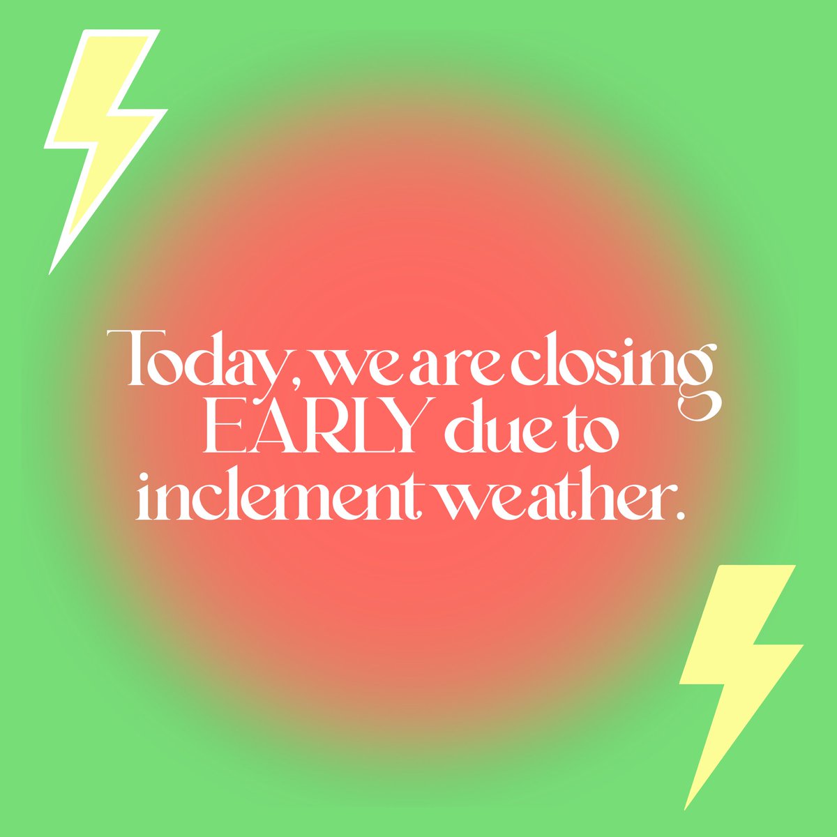 BIGENERGYCafe's tweet photo. STORM ALERT! 🚨 
Due to Hurricane Helene, we will be closing at 1 PM today. Stay safe with your families! 💚⚡️💪

#swflstrong #byebyehelene #hurricanehelene #florida #swfl https://t.co/QR7mFEUWhX