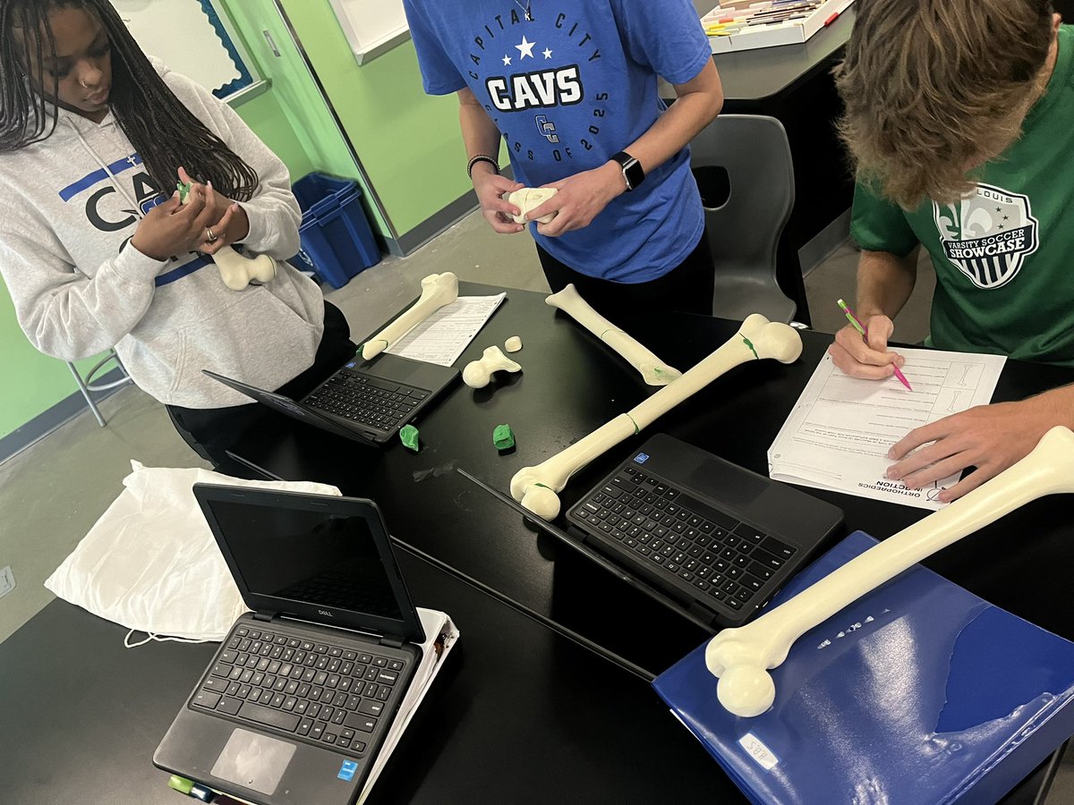 X-Ray fracture sort and Femur fracture puzzles in HBS! Students collaborating to identify anatomy of femur, type of fracture, and force that causes it. Real-world application at its finest! 🤩 <a href="/CCHSCavs/">Capital City High School</a> #gocavsgo