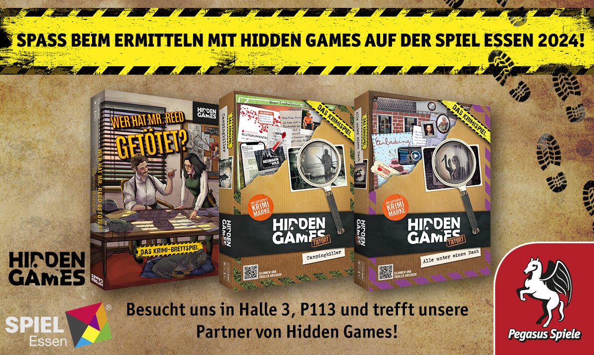 Pegasus Spiele (@pegasusspiele) on Twitter photo Auf der SPIEL Essen 2024 haben unsere Partner von <a href="/HiddenGamesCS/">Hidden Games</a> wieder einige Neuheiten für euch parat. Die Krimispiele ALLE UNTER EINEM DACH und CAMPINGKILLER gehören zu ihrer beliebten Tatort-Reihe: Helft Kommissar Hahnke und löst gemeinsam die Fälle. Rätselspaß garantiert! Auf der SPIEL Essen 2024 haben unsere Partner von <a href="/HiddenGamesCS/">Hidden Games</a> wieder einige Neuheiten für euch parat. Die Krimispiele ALLE UNTER EINEM DACH und CAMPINGKILLER gehören zu ihrer beliebten Tatort-Reihe: Helft Kommissar Hahnke und löst gemeinsam die Fälle. Rätselspaß garantiert!