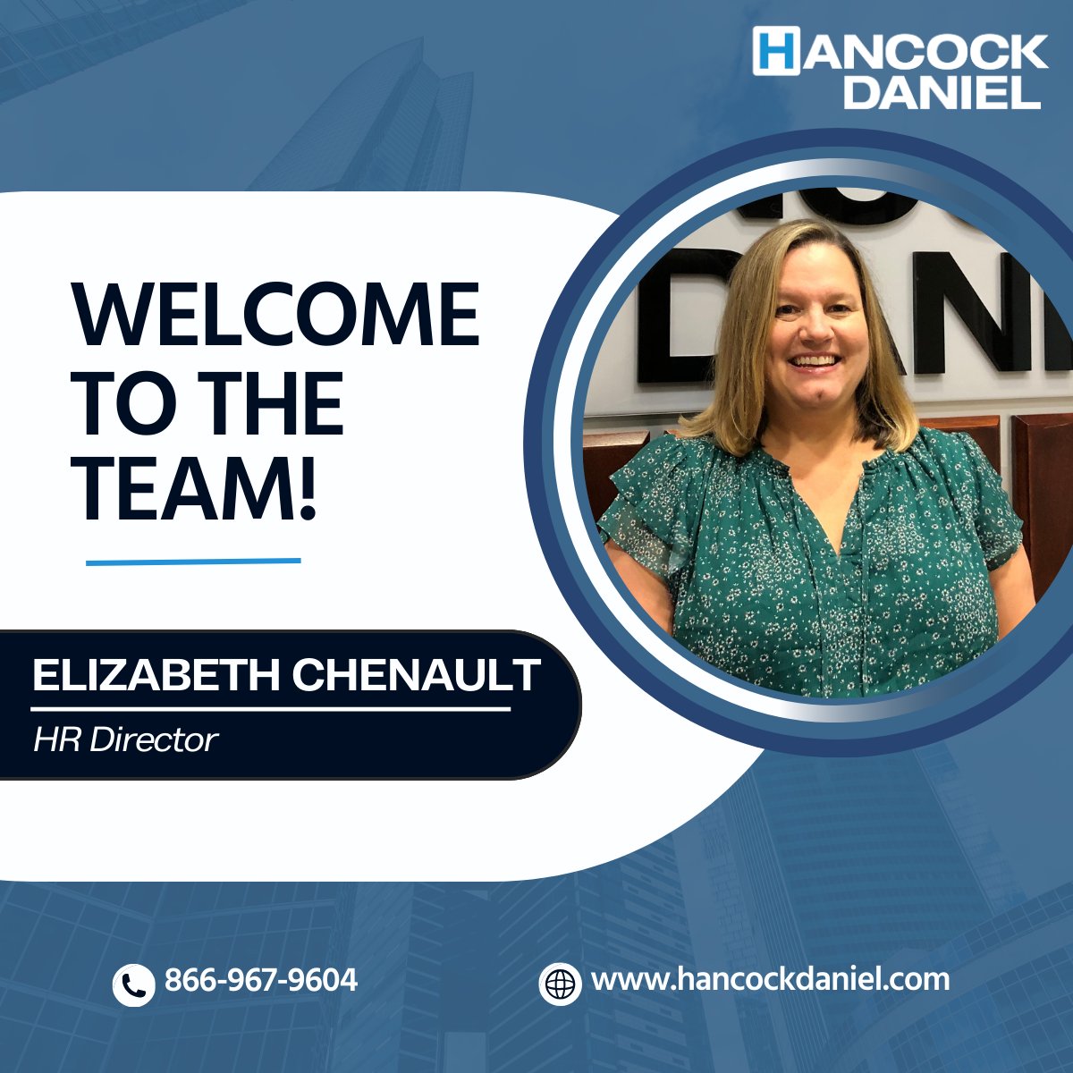 Please join us in welcoming Elizabeth Chenault as our new HR Director at Hancock Daniel! Elizabeth's experience and leadership will bring fresh energy to our HR team and drive continued success. Welcome aboard, Elizabeth!