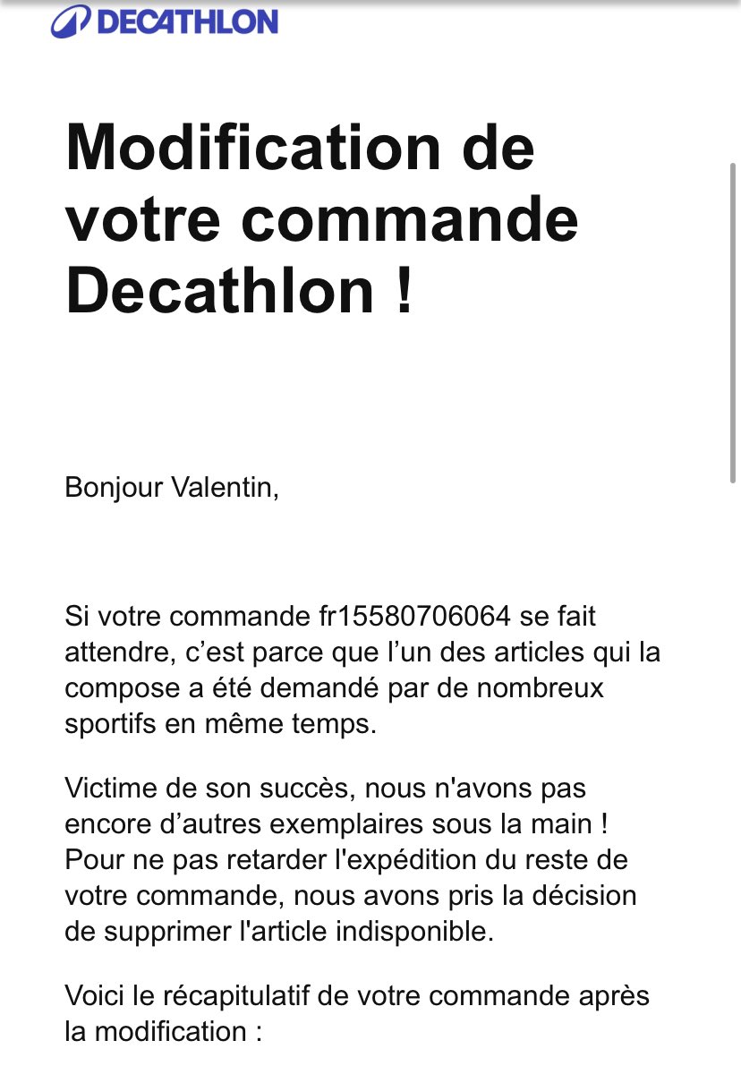 VlnSausse's tweet photo. @hillairepatrice @Decathlon Deuxième produit sur 5 annulé sur la commande aujourd’hui ! https://t.co/n2ljSrINWl