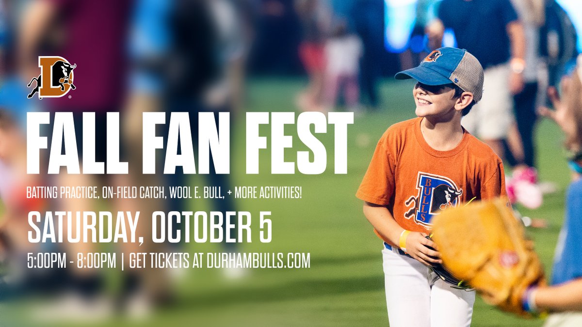 Due to inclement weather anticipated tomorrow, our Fall Fan Fest event has been rescheduled and will now take place on Saturday, October 5 from 5:00pm-8:00pm. Admission is free, however tickets are required for entry.

Learn more here: milb.com/durham/events/…