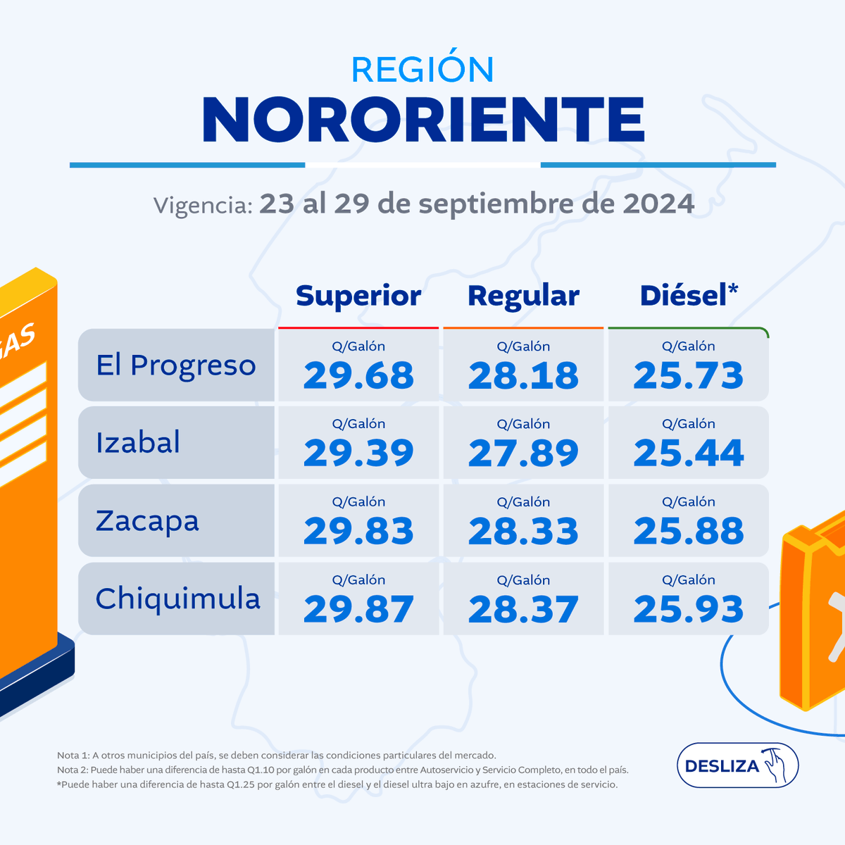 MEMguatemala's tweet photo. #MEMGT | Precios de referencia de combustibles al consumidor en estaciones de servicio vigentes del 23 al 29 de septiembre de 2024.
Regiones metropolitana, nororiente, suroriente y central.
#GuatemalaSaleAdelante https://t.co/63XVfrmHZC