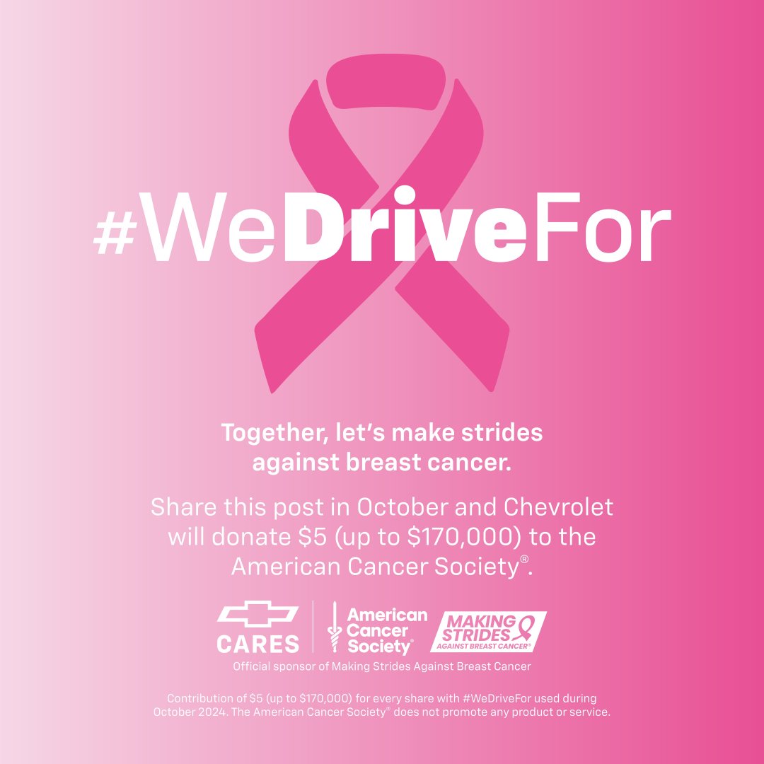 packers's tweet photo. This October, with each share this post receives, Chevrolet will contribute $5 (up to $170,000) to the @AmericanCancer Society! https://t.co/J9ftcmSEOF