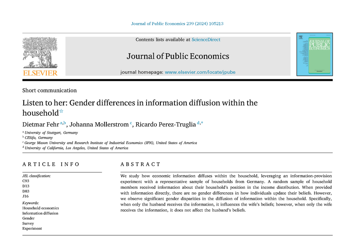 Ever wondered how income info spreads within households? We find striking gender differences in how couples process info about their income rank!  

🚨New pub <a href="/JPubEcon/">Journal of Public Economics</a> 🚨

read on or listen here: t.ly/xMZqD

#EconTwitter #GenderEconomics