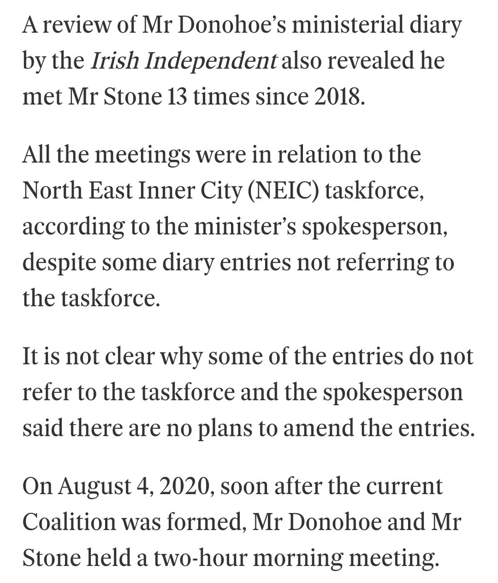caulmick's tweet photo. January 2023

Paschal Donohoe had issues with his official diary during the #PosterGate controversy 

A review of Mr Donohoe’s ministerial diary by the Irish Independent also revealed he met Mr Stone 13 times since 2018.

It is not clear why some of the entries do not refer to the taskforce and the spokesperson said there are no plans to amend the entries

Now @MichealMartinTD says 
his published [ministerial] diary doesn't record any such phone call.

"I think this speaks to people rushing to judgment before ascertaining the full facts."

@Paschald needs to answer questions in the Dáil