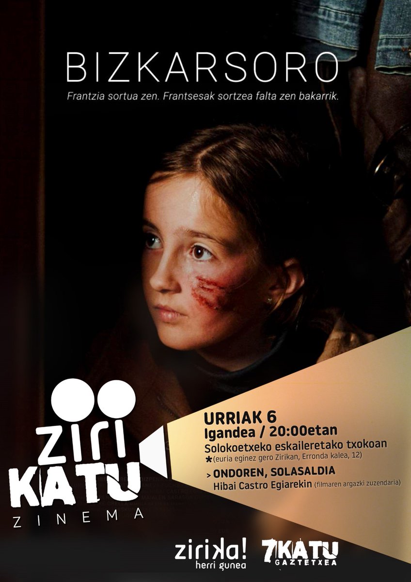 Urriaren 6an zazpi kaleetan,
<a href="/ZirikaBilbo/">Zirika! herri gunea</a> eta <a href="/7katuGaztetxea/">7Katu Gaztetxea</a> |ren eskutik 🎬📽💫

#Bizkarsoro