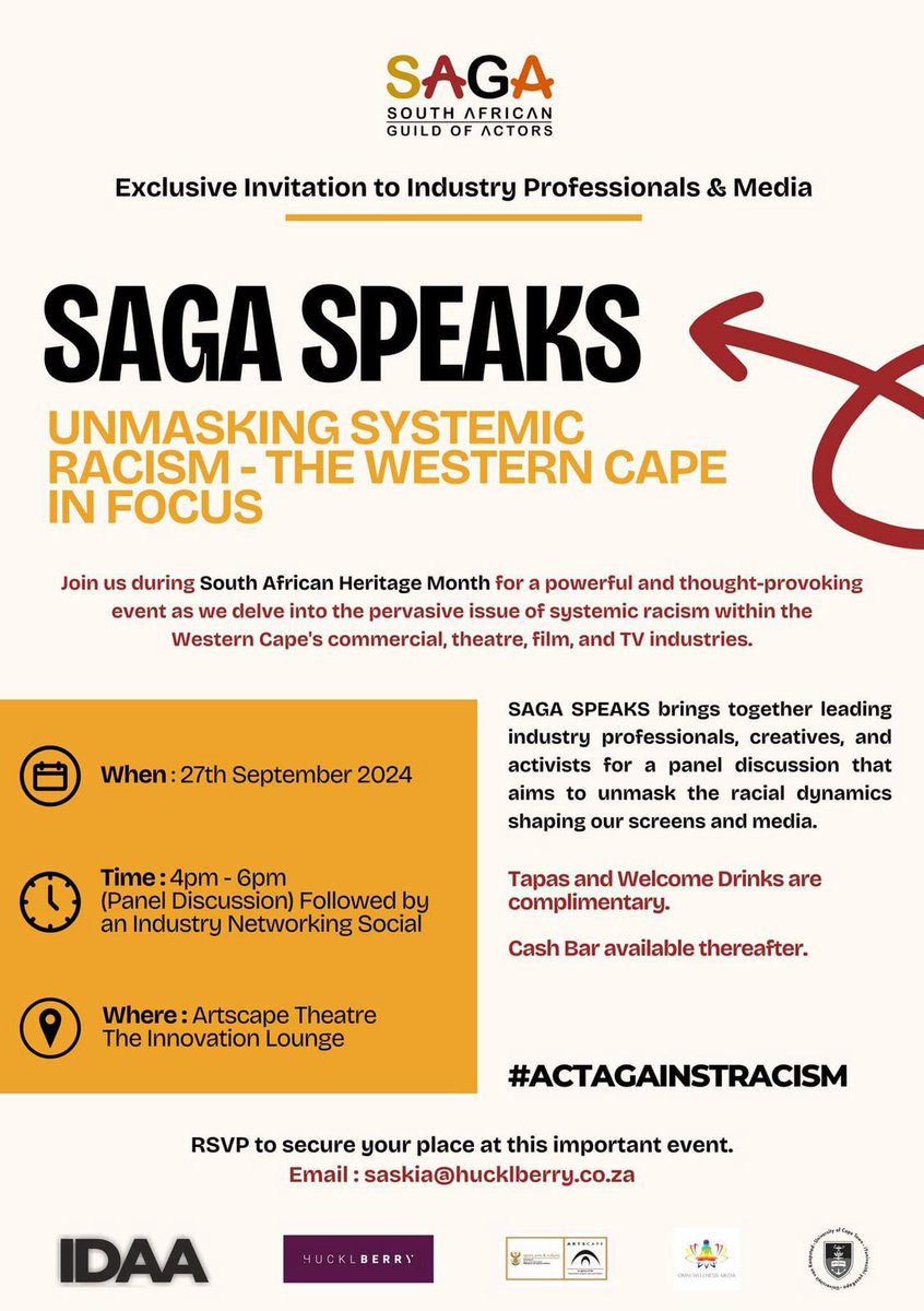 Cape Town film community and other interested parties, please join the dialogue and network with us tomorrow at Artscape, 4pm. Don't forget to RSVP. #actagainstracism with <a href="/SAGActors/">South African Guild of Actors</a> <a href="/JackD157/">Jack Devnarain</a> <a href="/FilmCapeTown/">Film Cape Town</a>