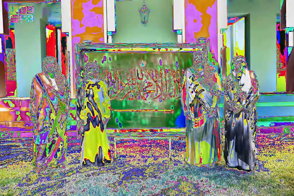 الامير فيصل بن سلمان يستقبل الخطاط ابن العم فهد المجحدي، ويتسلّم لوحة تحاكي العلَم السعودي.