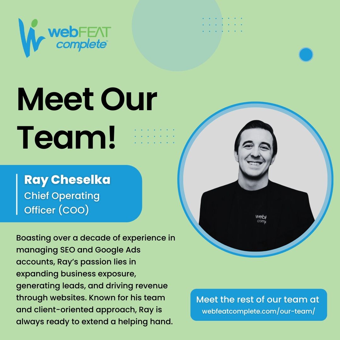 webFEATComplete's tweet image. Meet Ray Cheselka, our COO at webFEAT Complete! 🌟 

With a passion for growing businesses &amp;amp; driving results, Ray is key to our success. From leading the team to delivering client wins, he's always making an impact. 📈

👉 Hit the #LinkInBio to meet the rest of our amazing team!