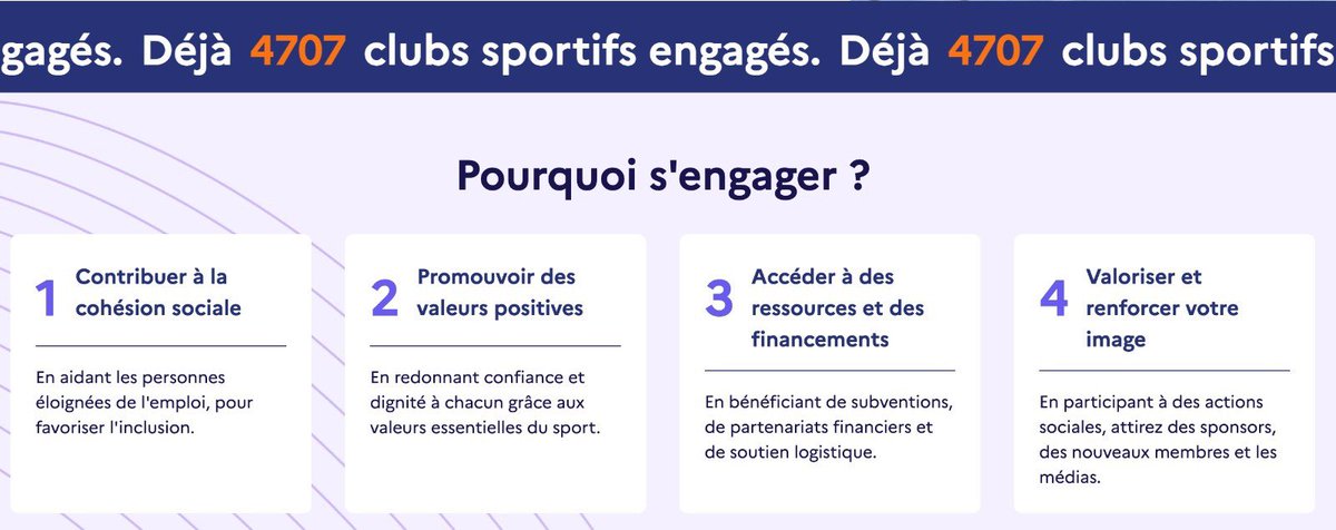 À tous les clubs sportifs qui veulent s’engager aux côtés des acteurs de l’emploi local pour faire du #sport un levier d'insertion, nous lançons un appel ! 📣

Rejoignez la communauté des clubs sportifs engagés : …ubs-sportifs-engages.francetravail.fr

Aux 5 000 membres déjà inscrits, merci 🙏