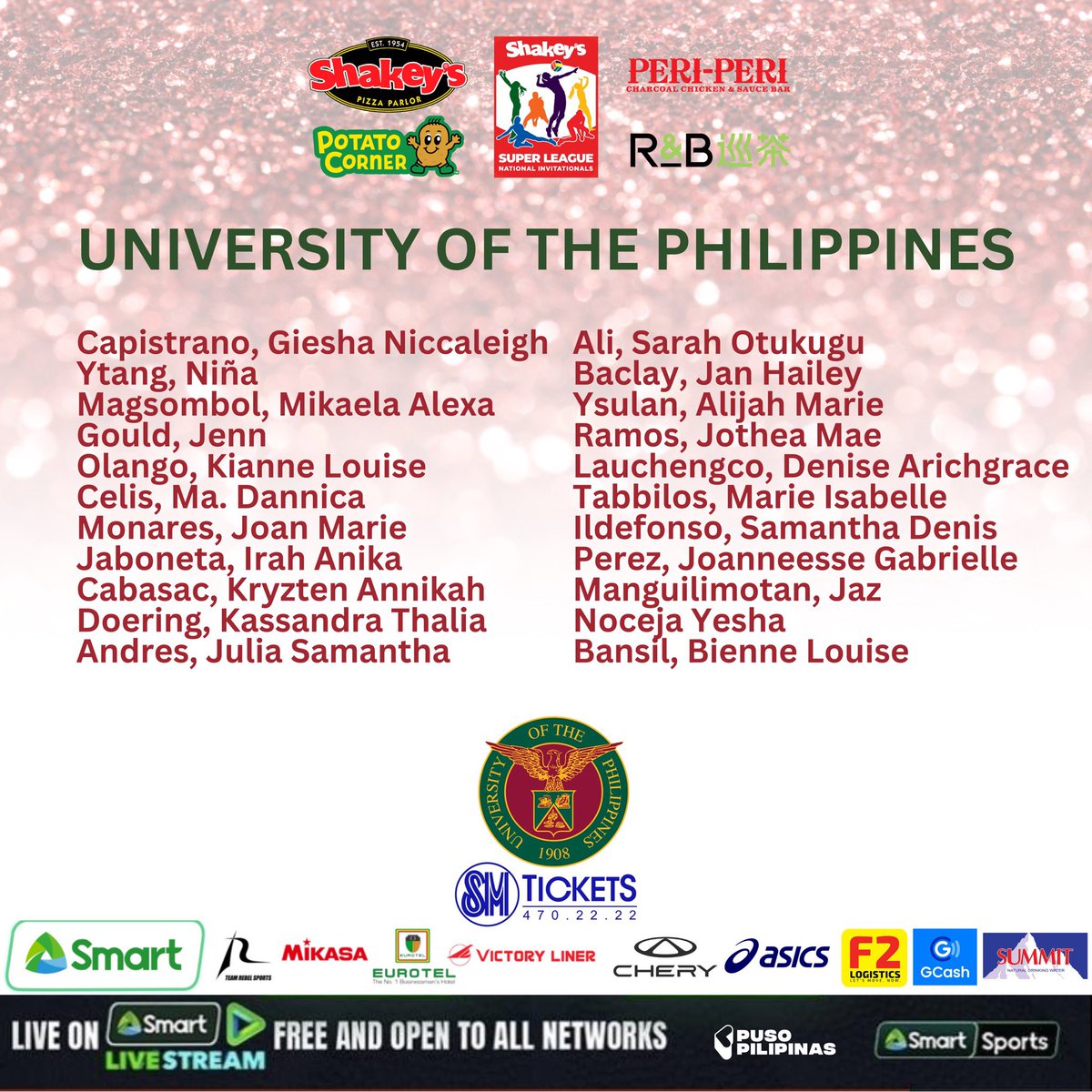 More lineups coming from San Beda University, San Sebastian College - Recoletos, University of the East and University of the Philippines!

UST and UPHSD lineup in the next post!

#SSL2024 #ShakeysSuperLeague #AllToPlay