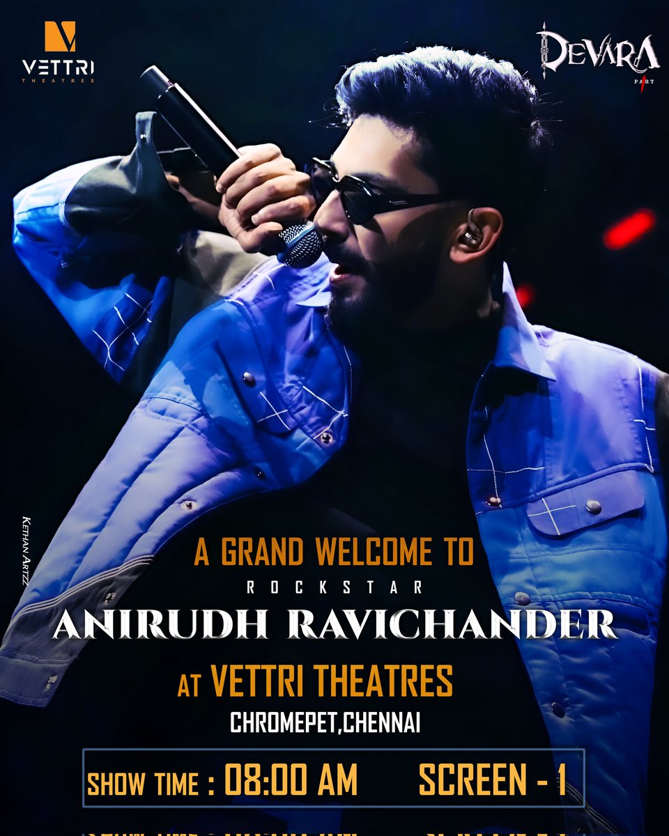 v_kethan's tweet photo. Hurry Up Guys!! Only few Tickets Left for #Devara Fans Show 🎬
Let's celebrate #DevaraStorm together! 🥳 🎬 
With @anirudhofficial At @VettriTheatres
📍 Chromepet,Chennai
- DM for More details 

@DevaraMovie #DevaraOnSep27th 
#ManOfMassesNTR @SrmNTRfans https://t.co/aZU8LMPn1h