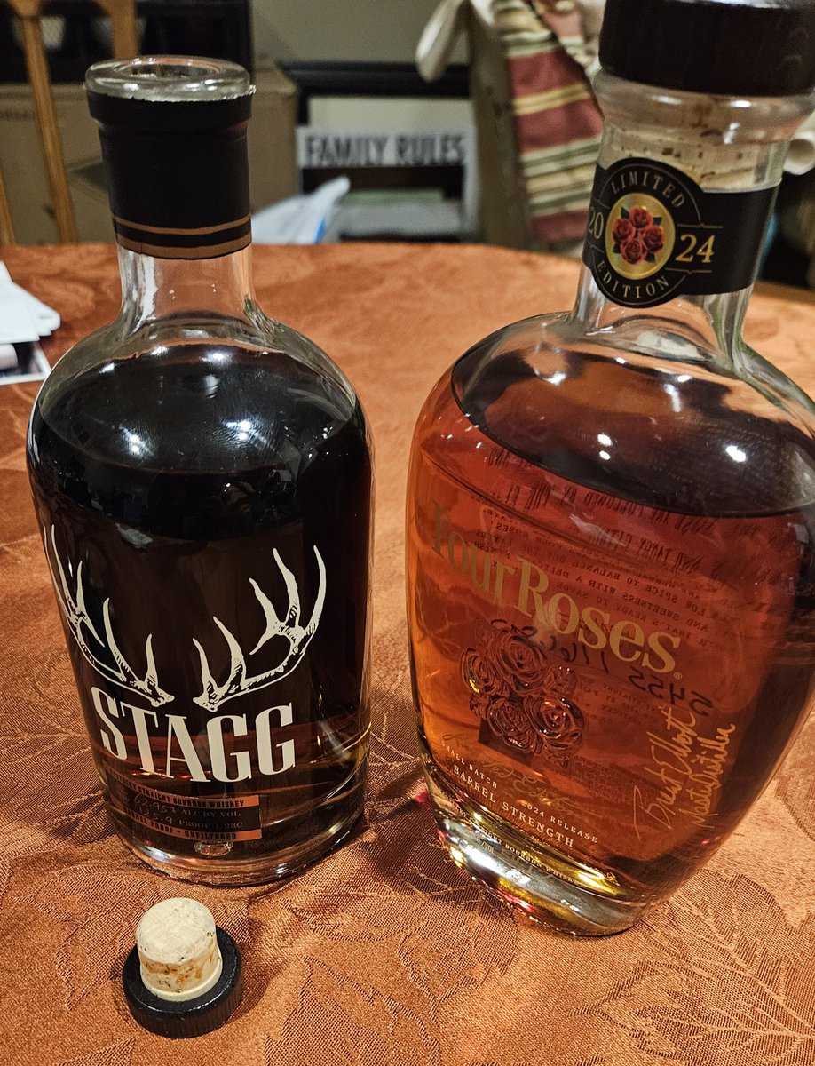 TheAPOutdoors's tweet photo. First we picked up our suits for Brent's wedding and then we popped open a few banger bottles of #bourbon to celebrate the evening.

#stagg #fourroses https://t.co/iuLUdaUlhB