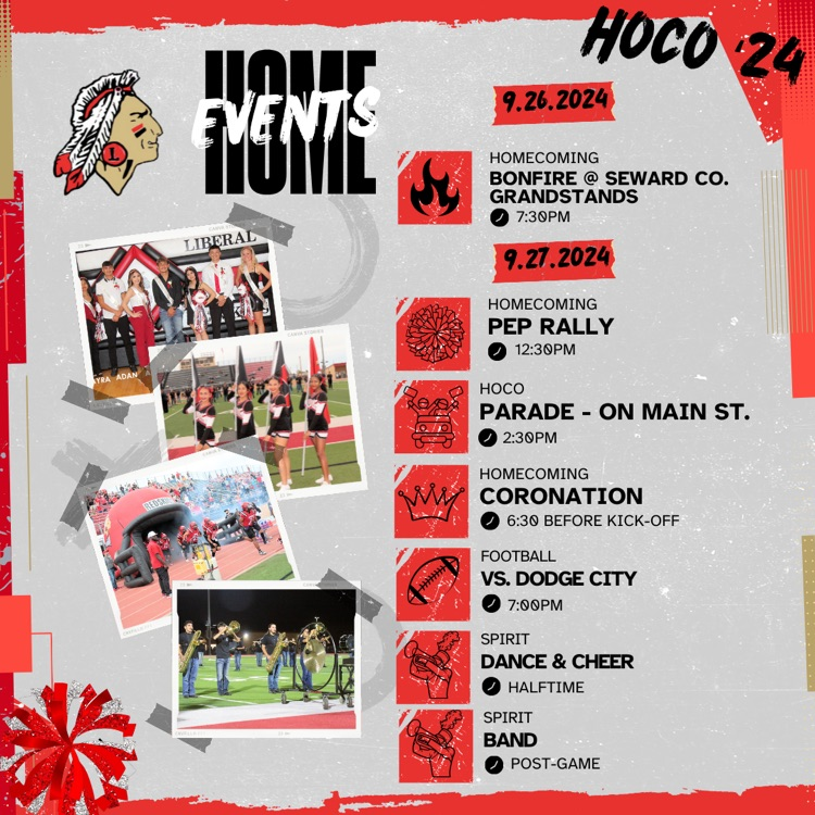 Homecoming Events continue tonight with the Bonfire at 7:30PM. Just a reminder Homecoming Coronation will be BEFORE the game tomorrow at 6:30PM.