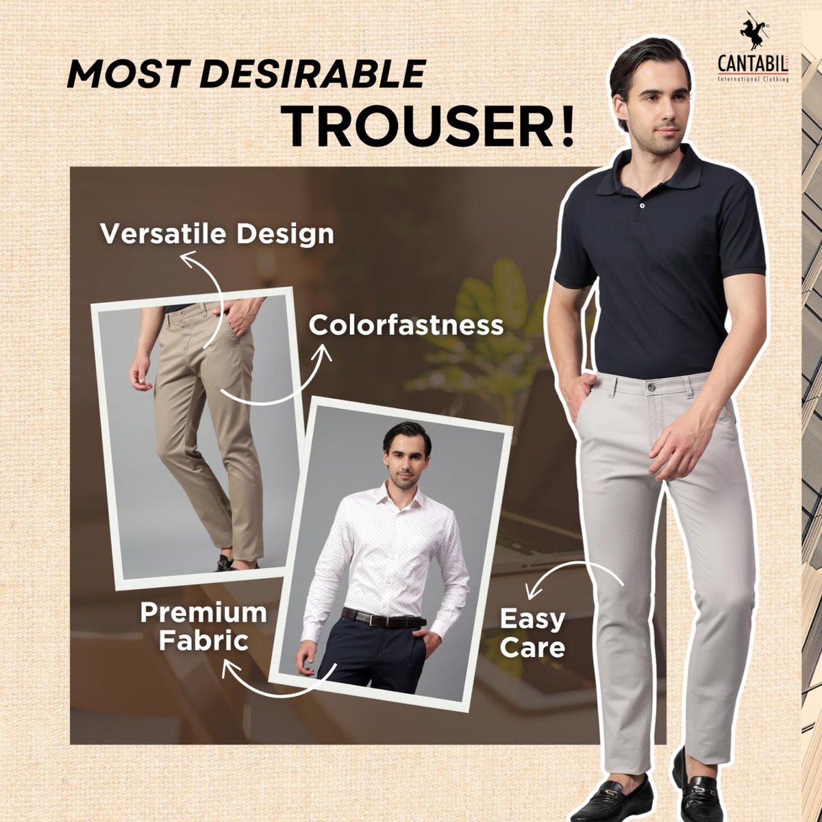 CANTABILINDIA's tweet photo. #Cantabil #Cantabilclothing #Trousers #Desirable #Perfect #Attributes #Vesatile #colorfastness #PremiumFabric #EasyCare #onlineshopping https://t.co/ZnCozK5JLt