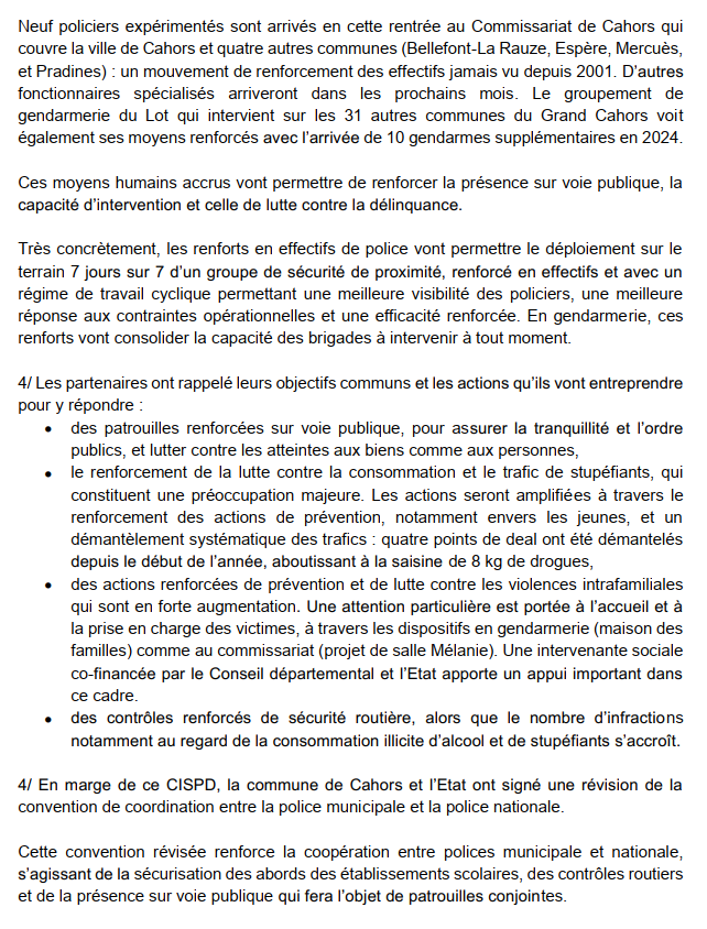 Prefet46's tweet photo. #CISPD Grand Cahors | Une baisse de la délinquance est constatée depuis le début de l'année compte tenu d'une présence renforcée des forces de sécurité sur la voie publique. Les priorités restent la lutte contre la conso et le trafic de stupéfiants & les violences intrafamiliales https://t.co/Z1DsECQdeQ