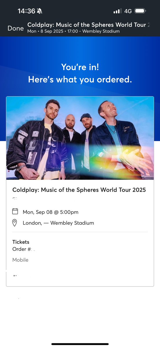 tryngrlch's tweet photo. after this mornings disaster, 2nd time lucky. secured within 5 mins 🤩 feeling very grateful 🤩 #coldplay2025 https://t.co/ZTDqwMgdy5