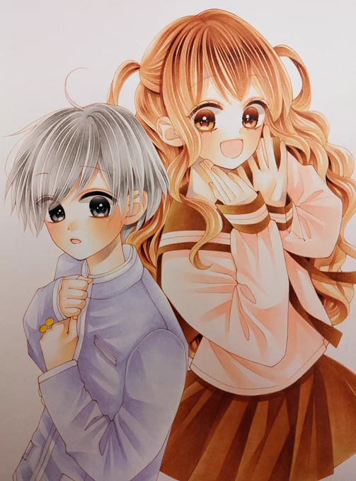 レオと三日月過去カラーイラストこちらもコピックですレオみかのアナログ原稿の一部は、見学用に編集部に置いてあるようです編集部見学に行く機会があれば、見てやってください(私のお気に入りの扉絵も編集部にあるのでぜひ…) 