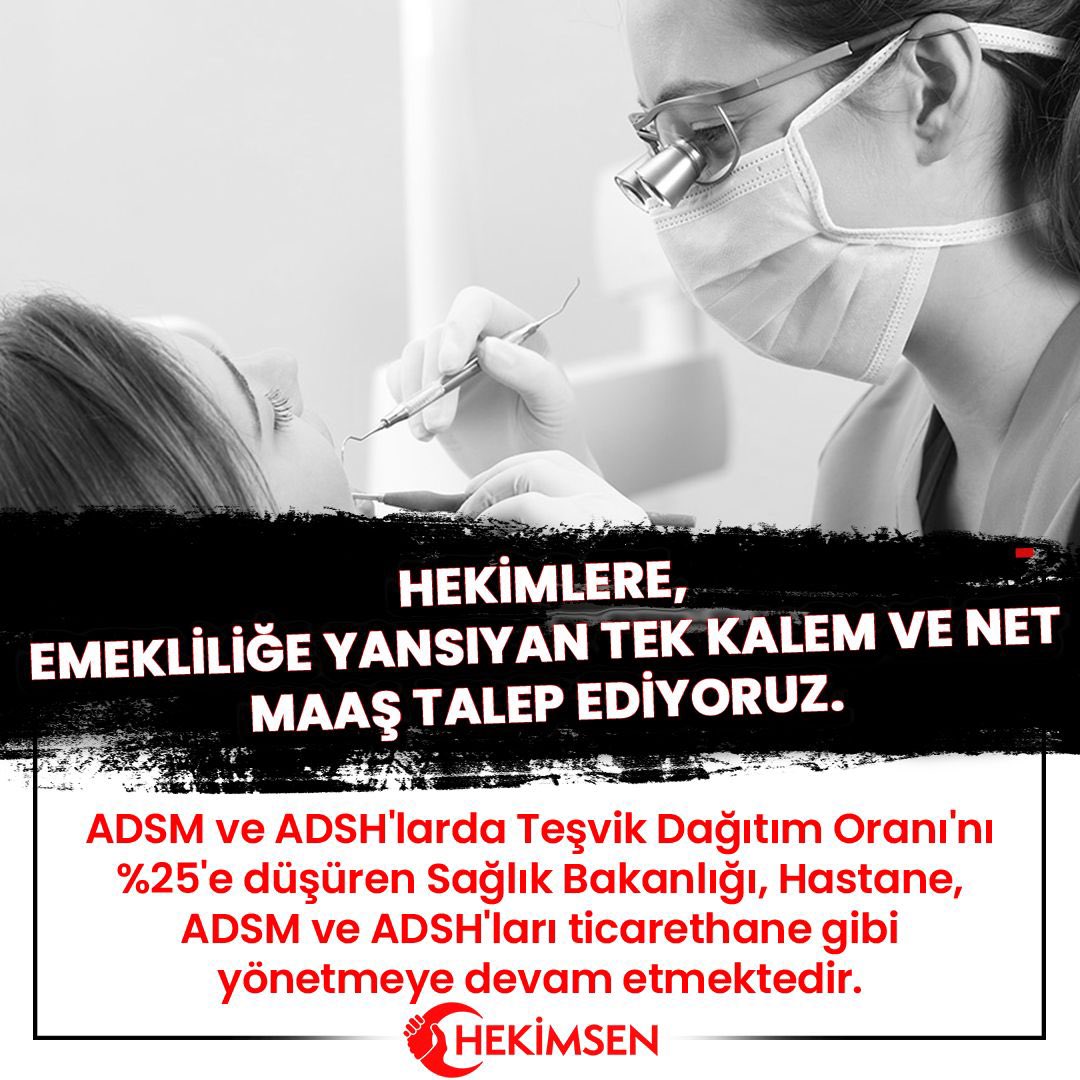 hekimsen's tweet photo. Sağlık Bakanlığı'nın teşvik dağıtım oranının belirlenme yetkisi, Hekimsen tarafından açılan dava sonucu, Danıştay Kararı ile iptal edilmesine rağmen, eski yönetmeliği değiştirerek(!), bu oranı belirlemeye devam etmektedir. Hekimsen'in yeni yönetmelikteki, Bakanlığı'n dağıtım oranına yeniden açtığı dava süreci devam etmektedir.
Teşvik dağıtım oranının düşük tutulduğu kurumlar arasında bulunan ADSM ve ADSH'larda, Ağustos ayında ve dün açılan EKOBS'da, Eylül ayında dağıtılan teşvik oranı%25'e kadar düşmüştür. 
Kamuda çalışan diş hekimlerimiz mevcut sistemde hak ettikleri teşvik ek ödemeyi almak için insan üstü bir çaba göstermek zorunda kalmaktadırlar.
Hiçbir kurumda uygulamayan bu ödeme şeklinden, kurumun ödediği gelir ve damga vergisi haricinde, hekimlere ödenirken de hem gelir hem de damga vergisi kesilmektedir.
Hekimlerin daha fazla çalışması üzerine kurulu bir ödeme şekli olan teşvik ek ödemede sisteminde Bakanlığı'n oran belirleme yetkisi yani MOBBİNG'i devam etmektedir.
Hekim ve diş hekimlerimize parça parça ödenen ek ödemeler yerine, emeklerinin karşılığı olan, emekliliğe yansıyan TEK KALEM ve NET MAAŞ ödenmelidir.
@saglikbakanligi  @drmemisoglu
@HMBakanligi