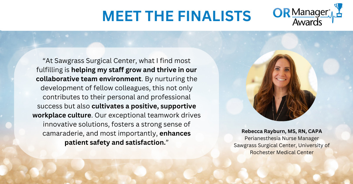 OR_Manager's tweet image. Shining a spotlight on some of our OR Manager Awards finalists! We can't thank them enough for working hard to create positive impacts on their facilities all while loving what they do #ORManager #ORMC2024 Learn more about our awards: ormanager.com/awards/