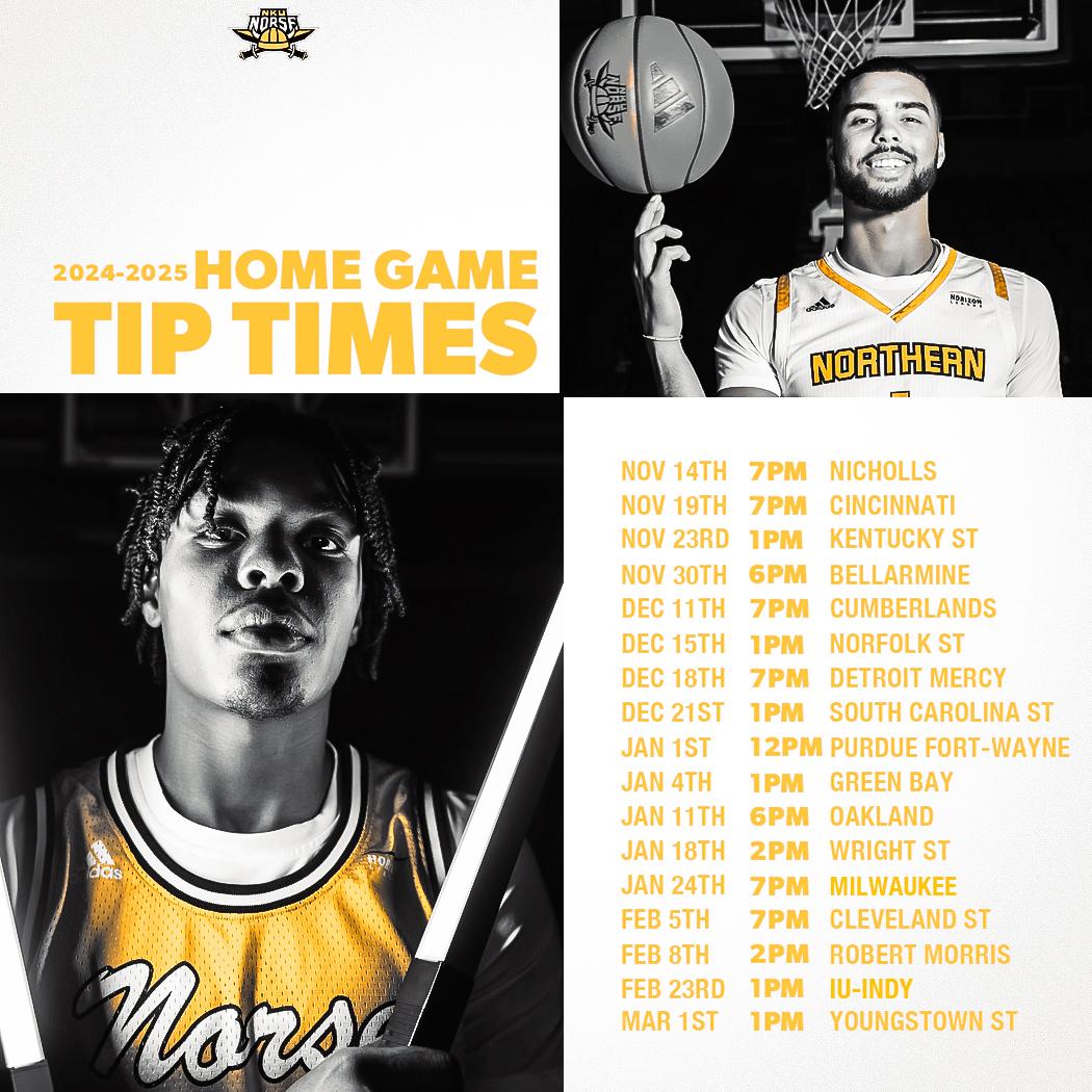 NKUNorse's tweet photo. 𝗡𝗼𝗿𝘀𝗲 𝗡𝗮𝘁𝗶𝗼𝗻, 𝗠𝗔𝗥𝗞 𝗬𝗢𝗨𝗥 𝗖𝗔𝗟𝗘𝗡𝗗𝗔𝗥𝗦 🗓️

𝐓𝐈𝐏 𝐓𝐈𝐌𝐄𝐒 for ALL @NKUNorseMBB &amp; @NKUNorseWBB home games are 𝐋𝐈𝐕𝐄‼️

📰 - https://t.co/uDISJwG6Ys
🎟️ - https://t.co/vA4oPVtiD5

@theTruistArena | #NorseUp https://t.co/LoS1jQU8AT