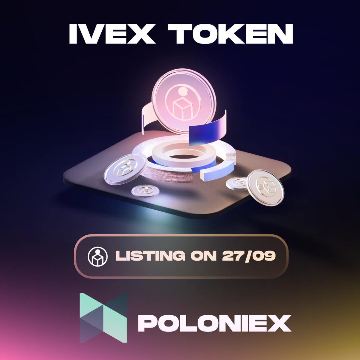 🚀 $IVEX trading starts tomorrow on Poloniex

We are excited to announce that the IVEX token will be listed on Poloniex on September 27, 2024.

💰 IVEX/USDT

🔹Deposit for IVEX: September 19, 2024, at 09:00 (UTC)
🔹 Trading for IVEX/USDT: September 27, 2024, at 08:00 (UTC)

After