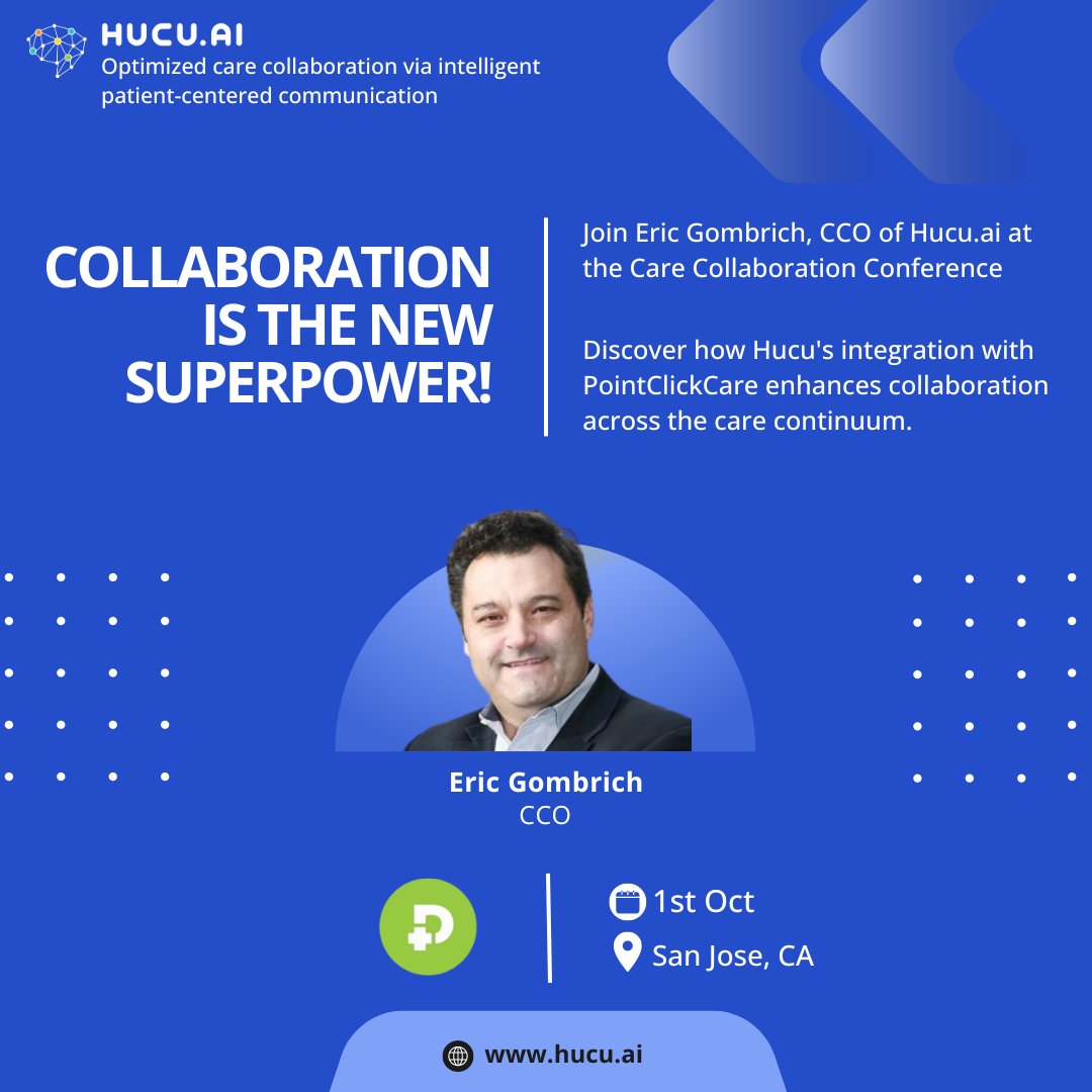 Collaboration is the New Superpower! Thanks PointClickCare for supporting that  Join us at the Northern California Care Collaboration Conference, Oct 1 in San Jose, led by PointClickCare, and explore how Hucu's integration with

@pointclickcare
can take collaboration even farther