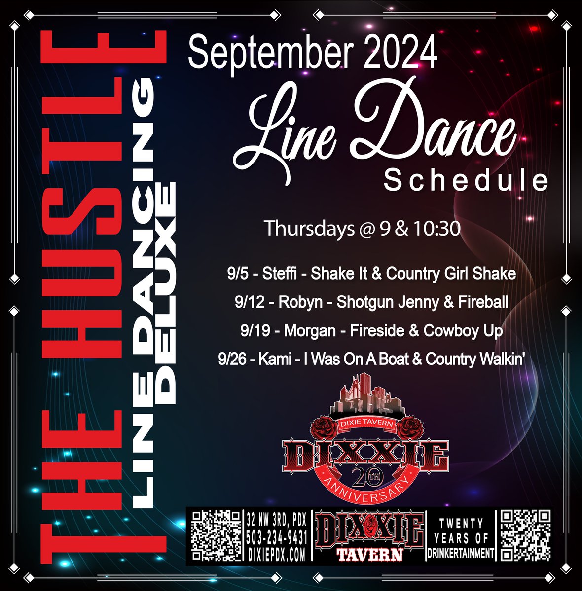 Join us tonight for THE HUSTLE, the ultimate line-dancing experience! Get your dance lessons at 9 pm and 10:30 pm as we continue to celebrate our 20th Anniversary. 💃🎉 #20YearsOfDance #LineDancing #drinkertaiment