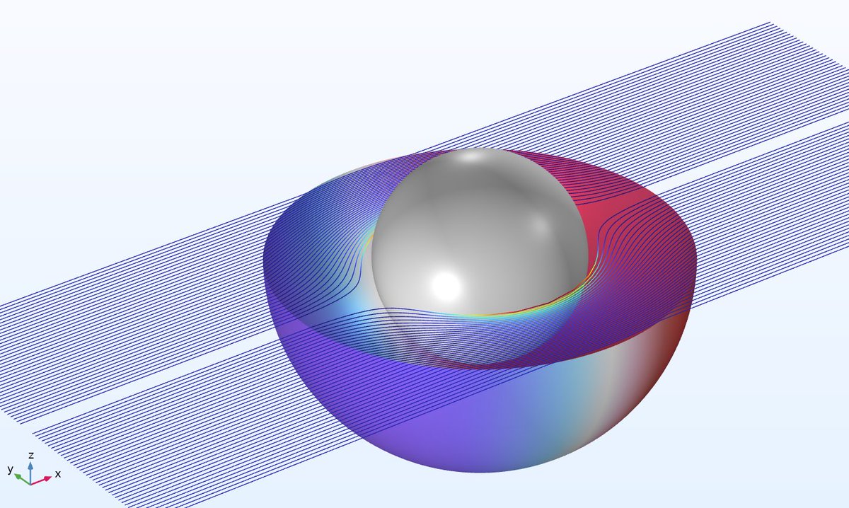 jwt0625's tweet image. Particle tracing in comsol is way more fun than I expected (yes getting distracted again from actually writing about ebeam litho). You can put in an arbitrary Hamiltonian for the particles (optical cloaking example), as well as charged particles interacting with their own fields.