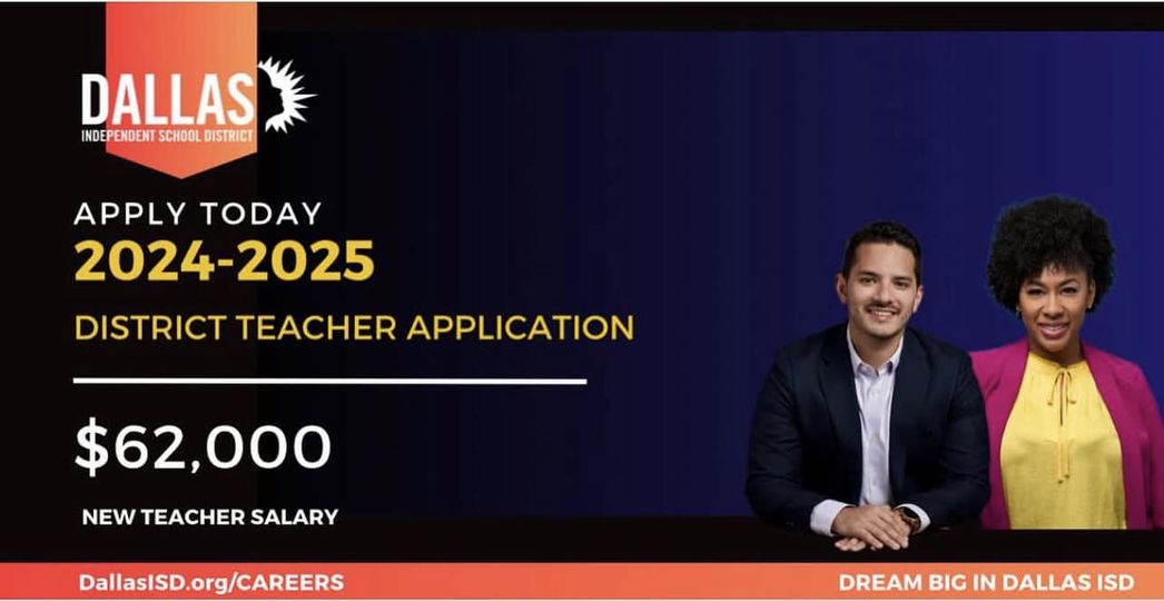 MelodyATillman's tweet photo. Join our Dallas ISD team of educators and make a difference starting today! We are searching for highly committed individuals who put students first!  Starting salary is $62,000 for all new teachers! 

Visit https://t.co/wcNY4TxtSP to start the teacher application today! https://t.co/BK7Ulk4B7c