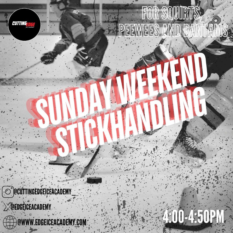 EdgeIceAcademy's tweet photo. A great way to end your weekend is to enjoy or Sunday Weekend Stickhandling. Every Sunday at 4PM one of our excellent coaches will put your player through their paces and work on improving their skills. Combine skill development with lots of fun. For Squirts, Peewees and Bantams. https://t.co/SLAjtUwMCm