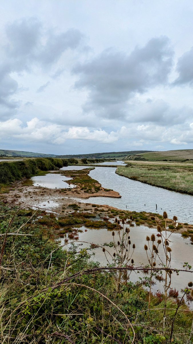BrightonUniGeo's tweet photo. First field trip for our new Geography &amp; Environment students! Over to the beautiful Cuckmere Haven, featuring:
- chalk cliffs (the famous Seven Sisters)
- oxbow lakes
- a small parrot (actually companion to one of the landscape workers, not a haven resident!) https://t.co/l111UjtjQR
