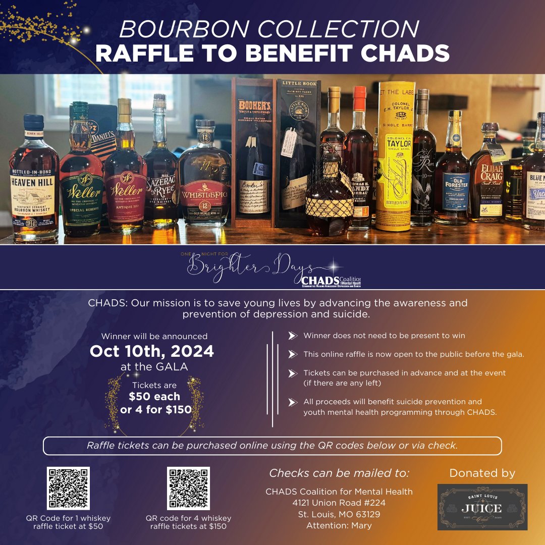 🎉Raffle Alert: Win an Exclusive Whiskey Collection! 
As we gear up for our One Night for Brighter Days Gala on October 10th, we’re giving you a chance to win a fantastic whiskey collection worth over $2000. Purchase today: bit.ly/3zC714V